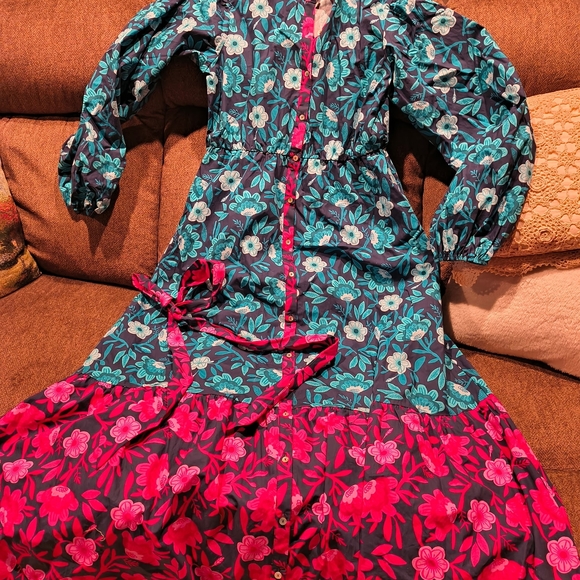 Peach Love California Dresses & Skirts - Peach Love California Teal & Pink Floral Long Sleeve Maxi Dress